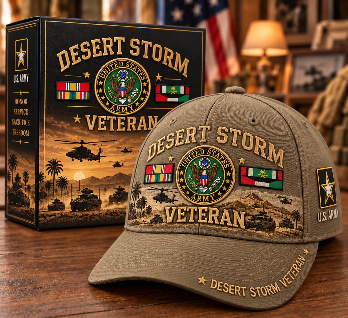 Baseball Cap Desert Storm Veteran Adjustable Curved Brim