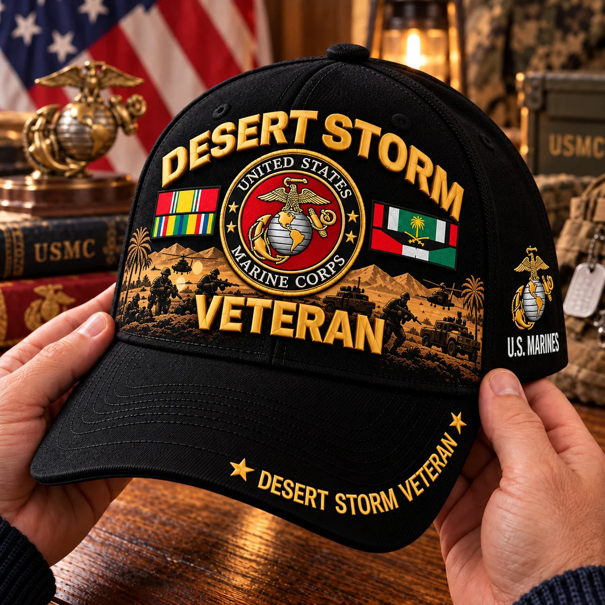 Baseball Cap Desert Storm Veteran Adjustable Curved Brim