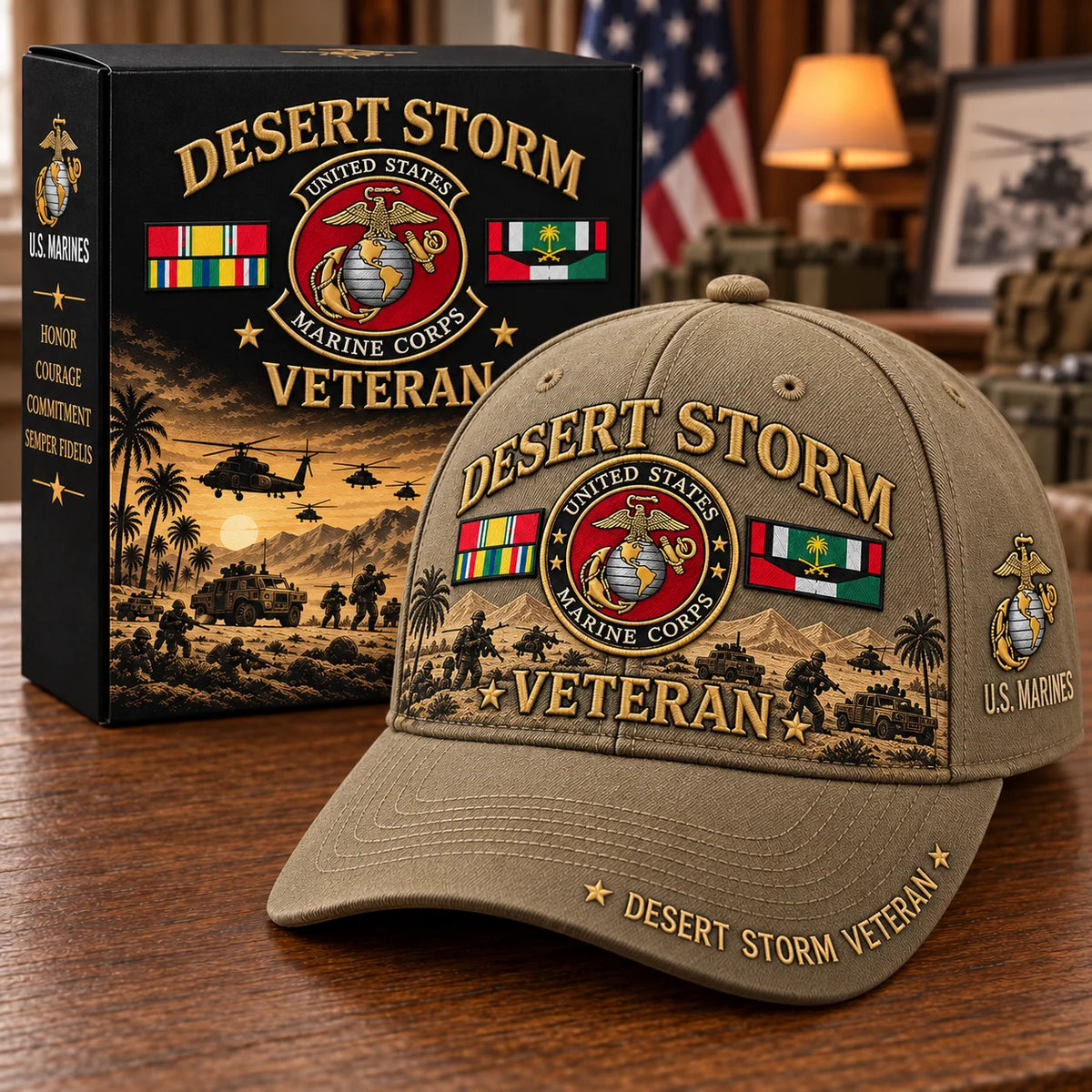 Baseball Cap Desert Storm Veteran Adjustable Curved Brim