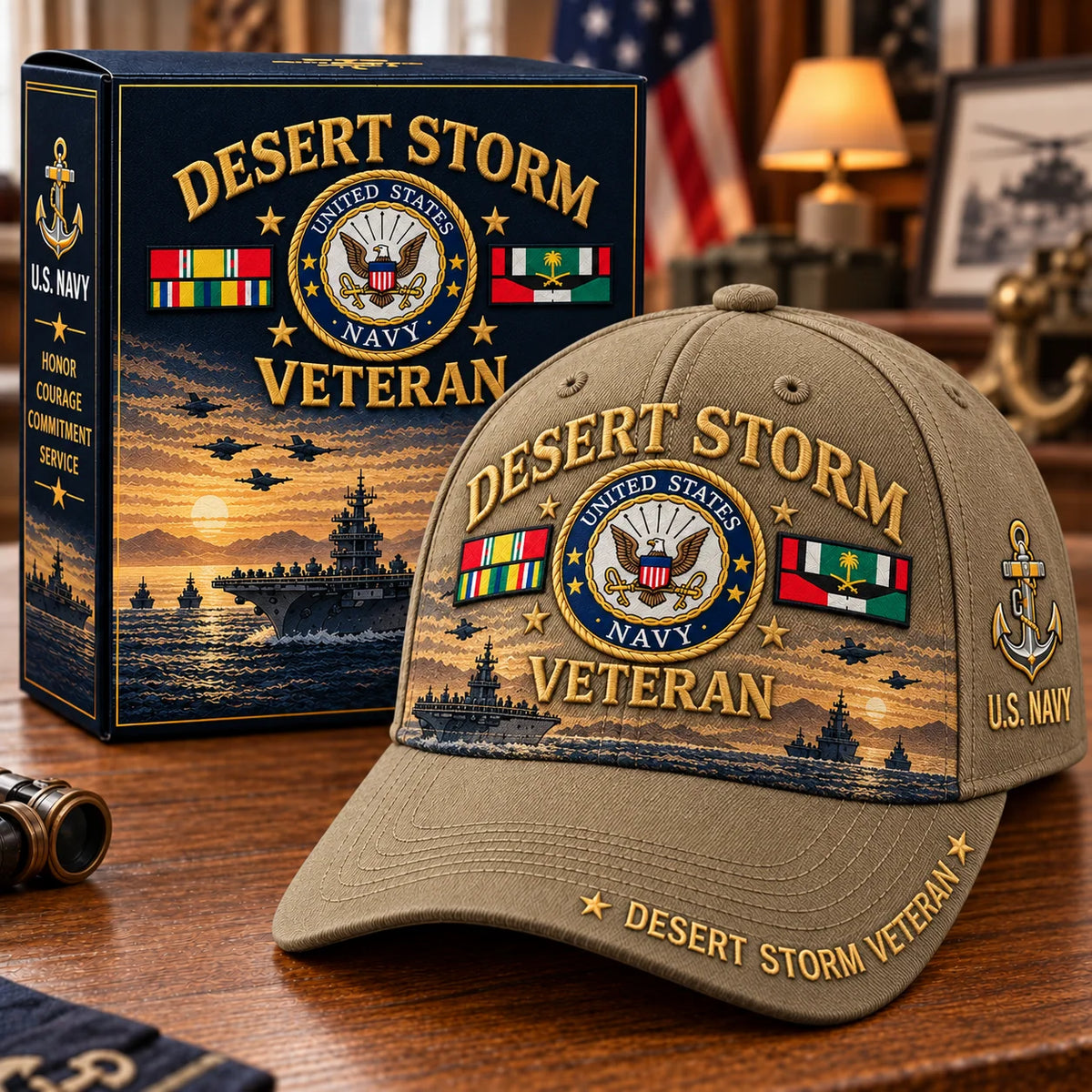 Baseball Cap Desert Storm Veteran Adjustable Curved Brim