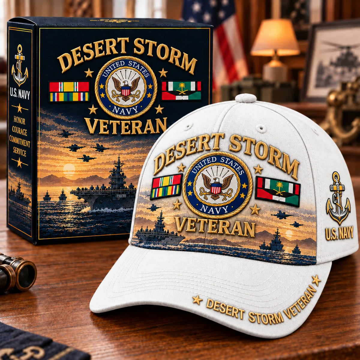 Baseball Cap Desert Storm Veteran Adjustable Curved Brim