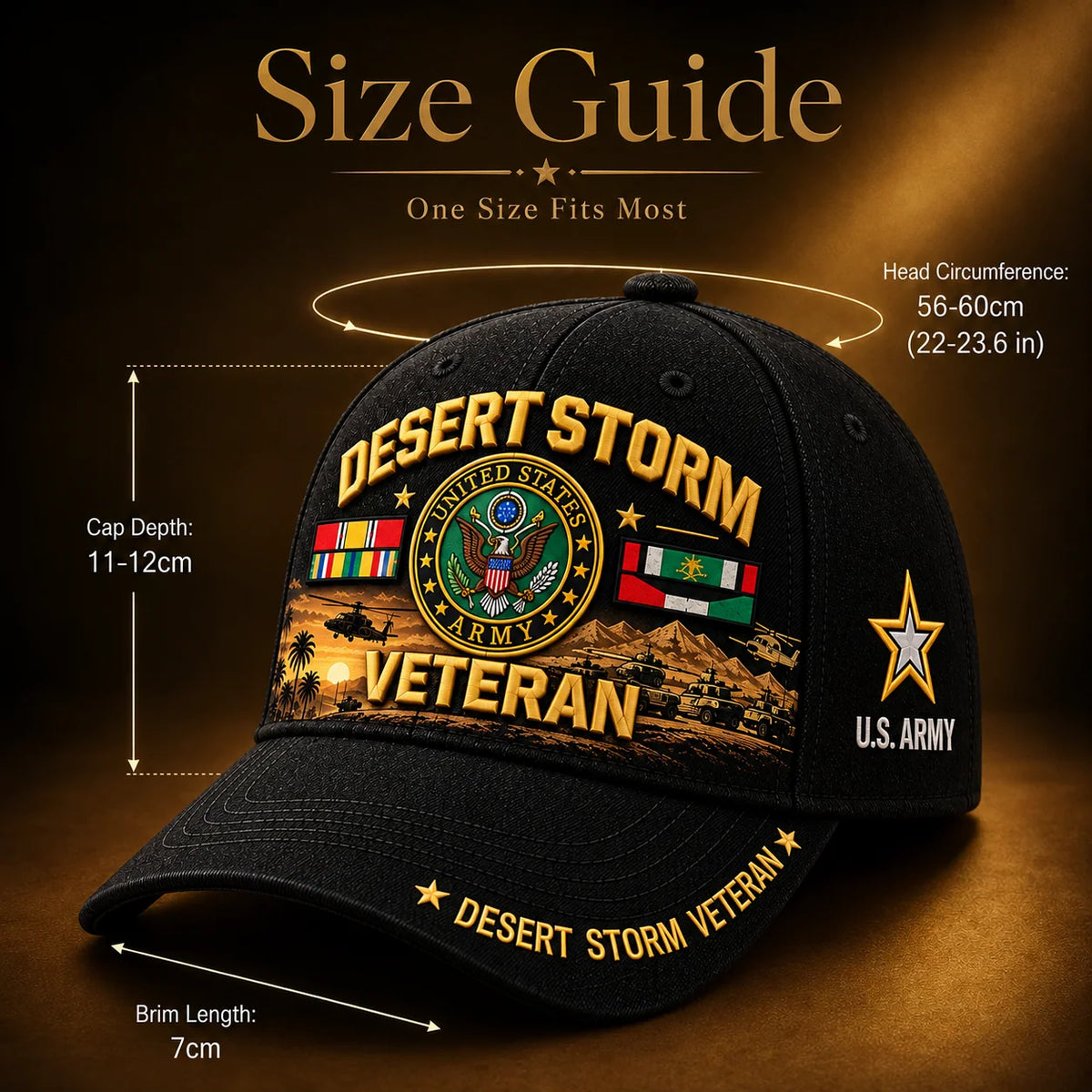 Baseball Cap Desert Storm Veteran Adjustable Curved Brim