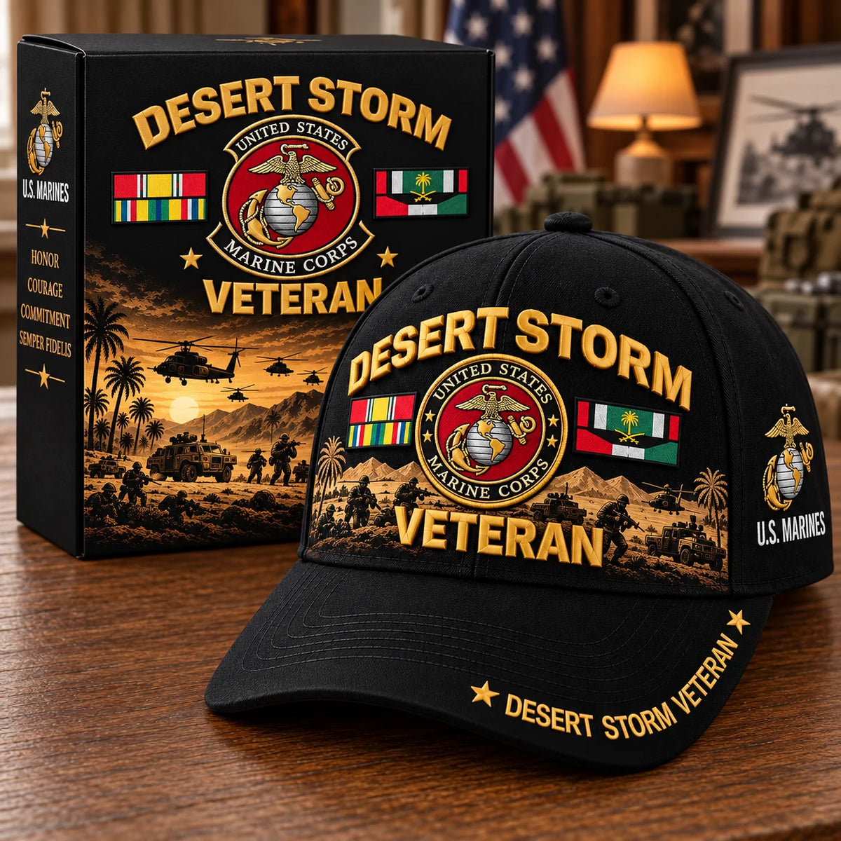 Baseball Cap Desert Storm Veteran Adjustable Curved Brim