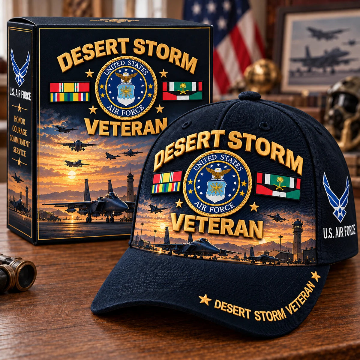 Baseball Cap Desert Storm Veteran Adjustable Curved Brim