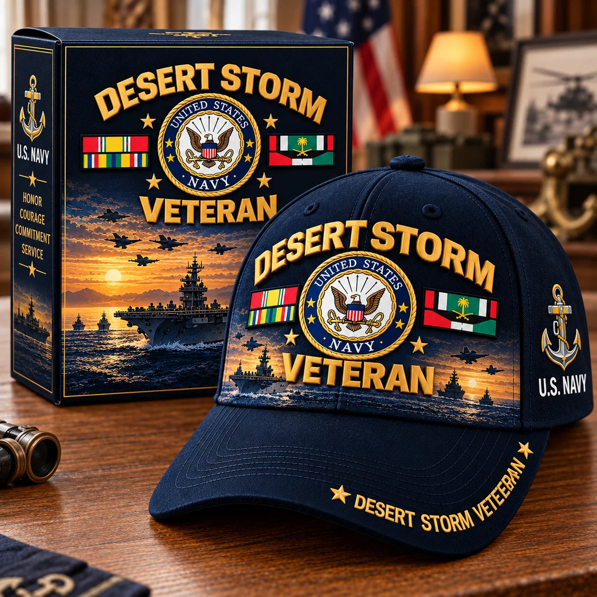 Baseball Cap Desert Storm Veteran Adjustable Curved Brim
