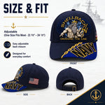 Baseball Cap Navy Blue Adjustable Fit Gold Chain Brim Detail