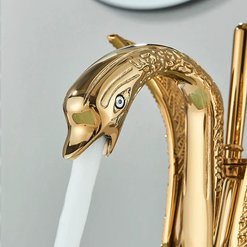 Basin Faucet Single Handle Gold Finish Ceramic Valve
