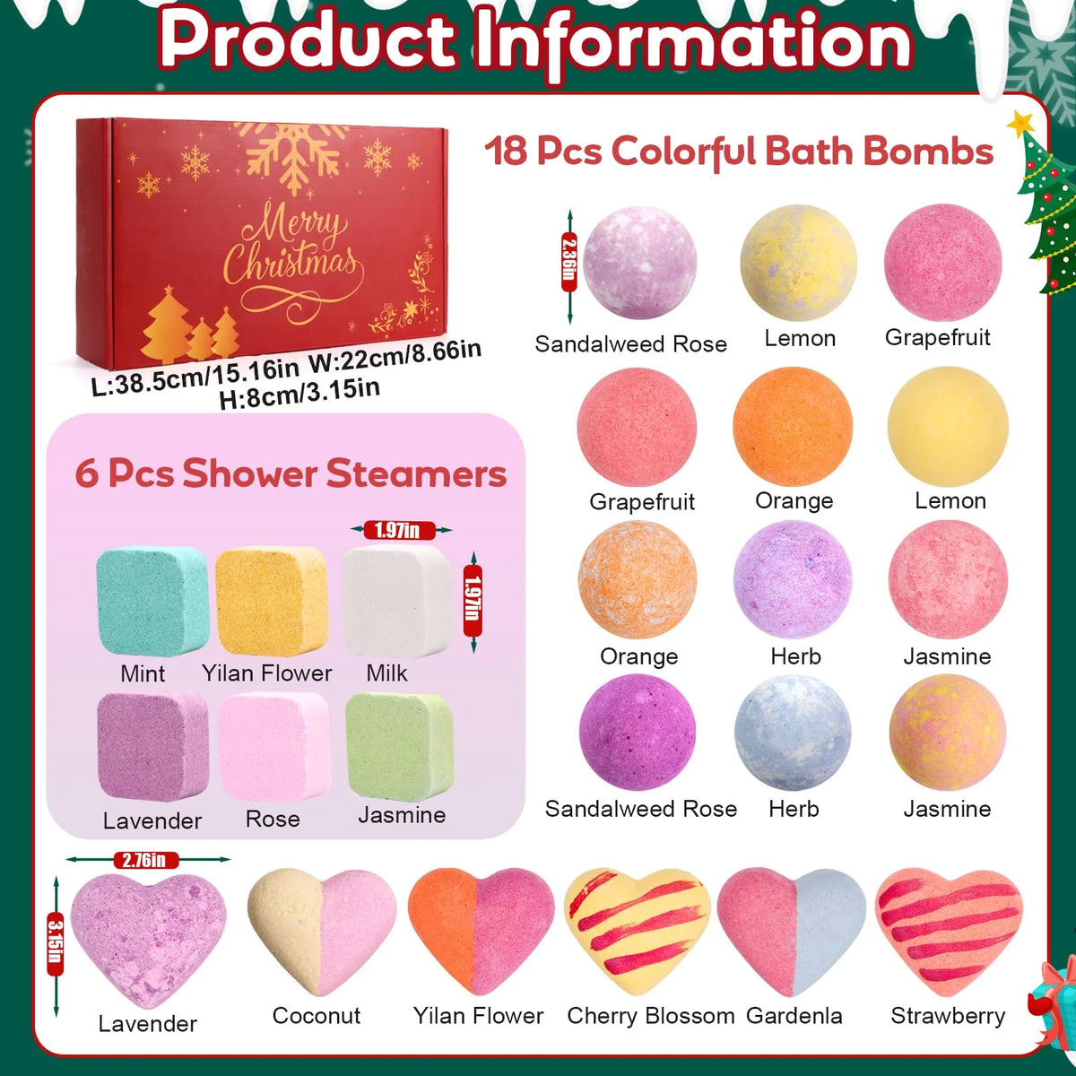 Bath Bomb Advent Calendar 24 Count 14 Festive Scents