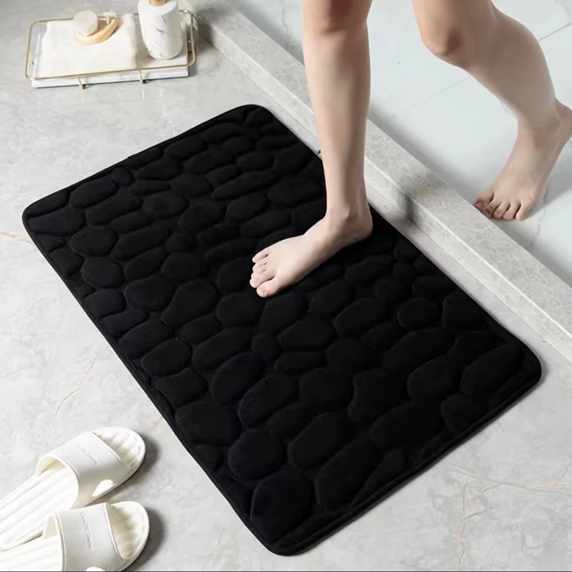 Bath Mat Plush Pebble Texture Non-Slip Machine Washable