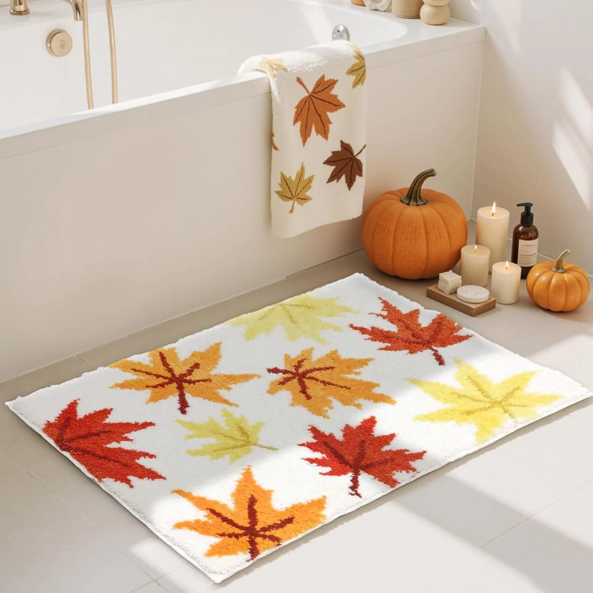 Bath Mat Plush Pumpkin Design Non-Slip Machine-Washable