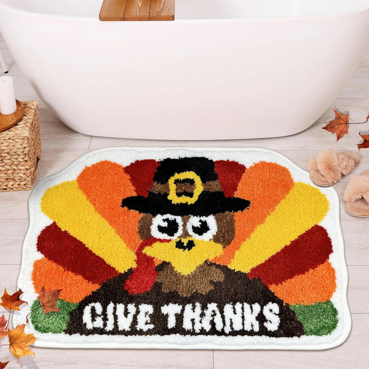 Bath Mat Plush Pumpkin Design Non-Slip Machine-Washable