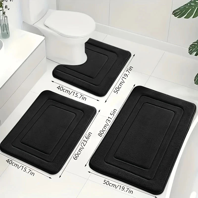 Bath Mat Set Memory Foam Non-Slip 3-Piece Set