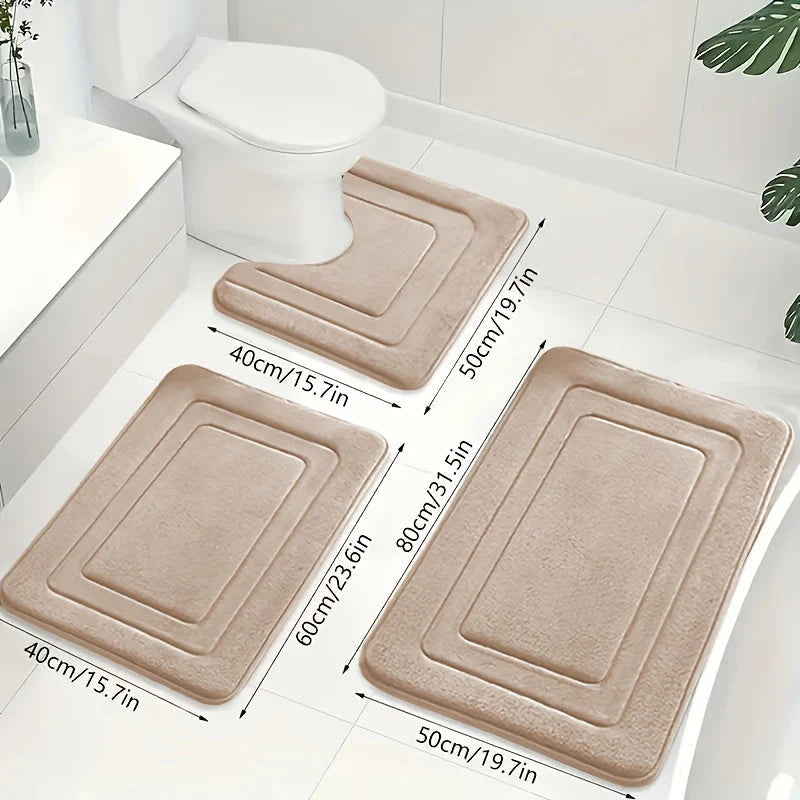 Bath Mat Set Memory Foam Non-Slip 3-Piece Set
