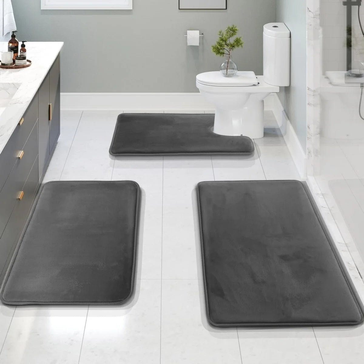 Bath Mat Set Memory Foam Non-Slip Quick-Drying