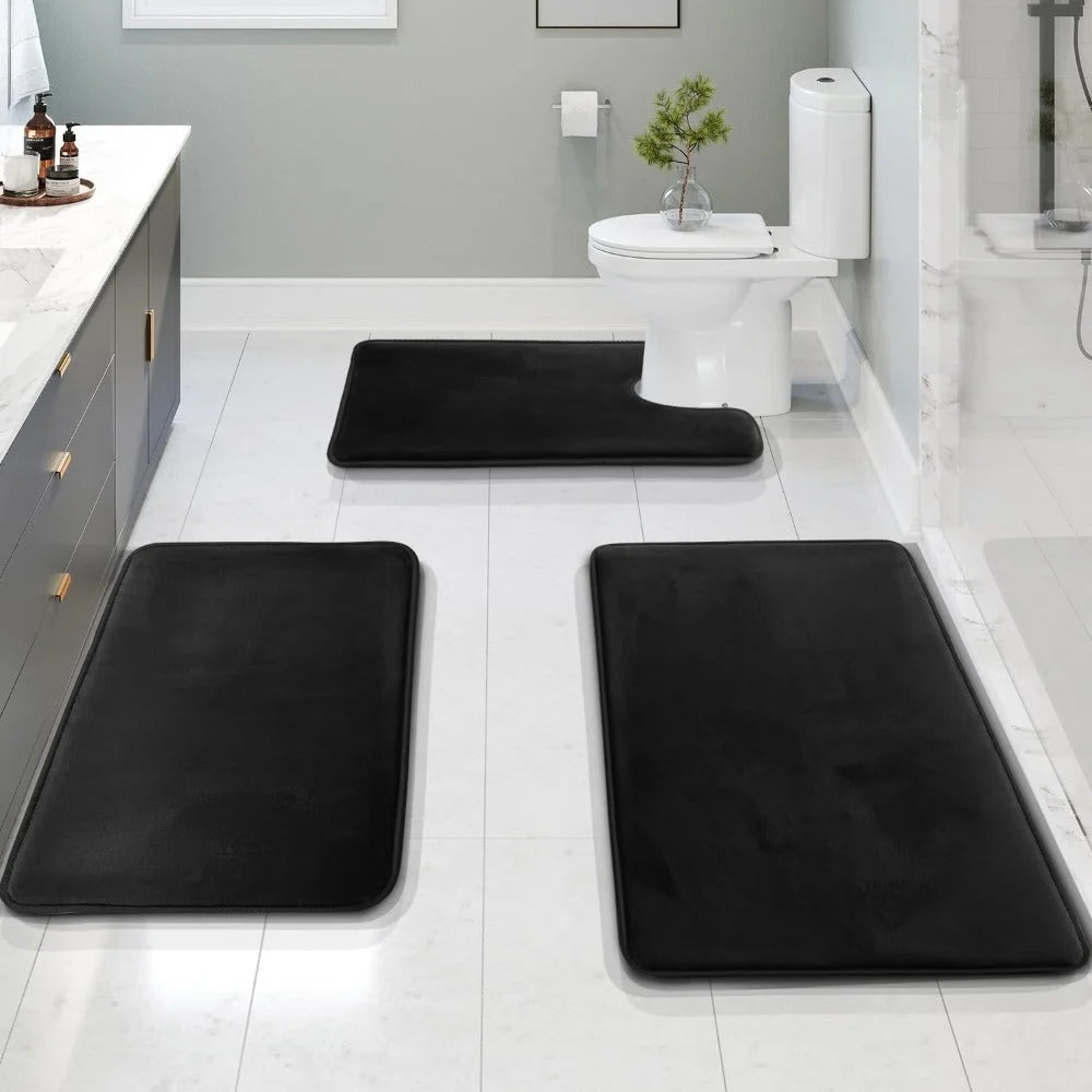 Bath Mat Set Memory Foam Non-Slip Quick-Drying