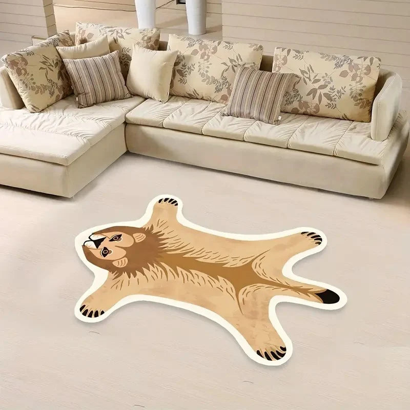 Bath Mat Tiger-Shaped Plush Non-Slip Backing