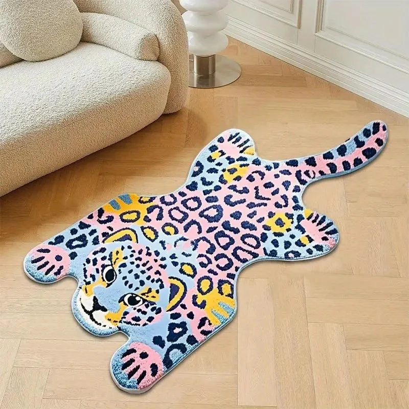 Bath Mat Tiger-Shaped Plush Non-Slip Backing