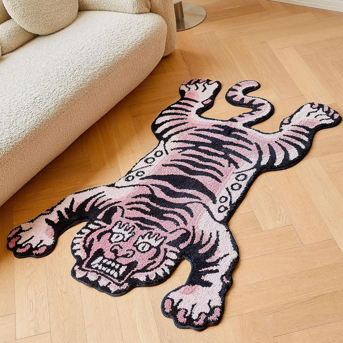 Bath Mat Tiger-Shaped Plush Non-Slip Backing