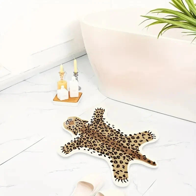 Bath Mat Tiger-Shaped Plush Non-Slip Backing