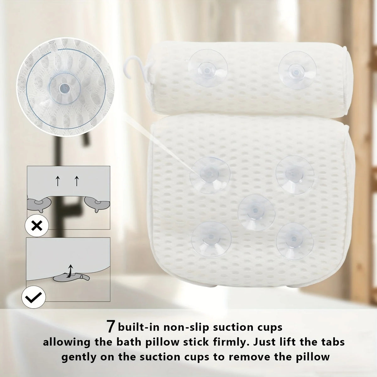Bath Pillow Ergonomic Neck & Back Support Quick-Dry Mesh