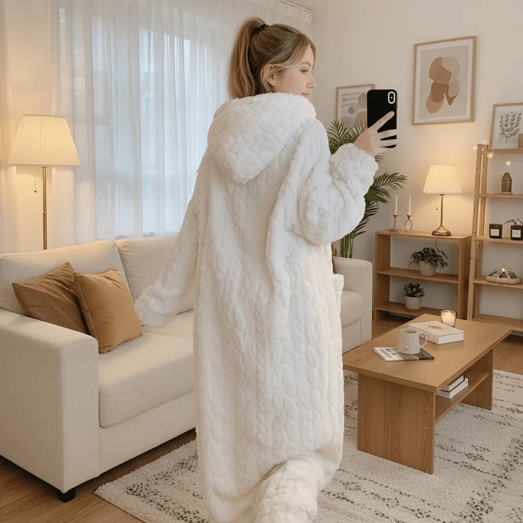 Bathrobe Hooded Soft Fabric Side Pockets