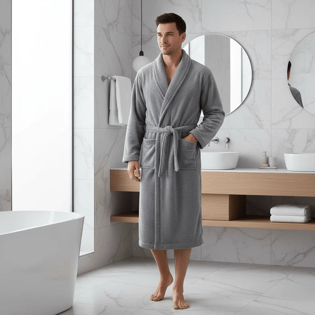 Bathrobe Soft Coral Fleece Belt & Side Pockets