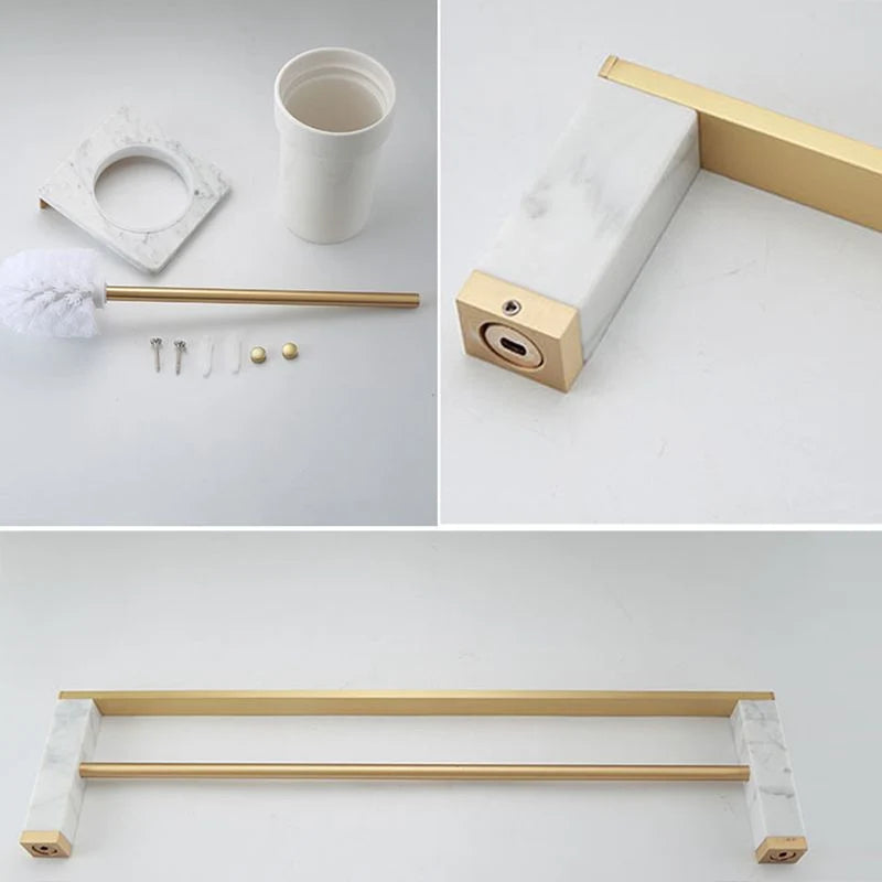 Bathroom Accessories Set Gold Marble Finish & Rust Resistant