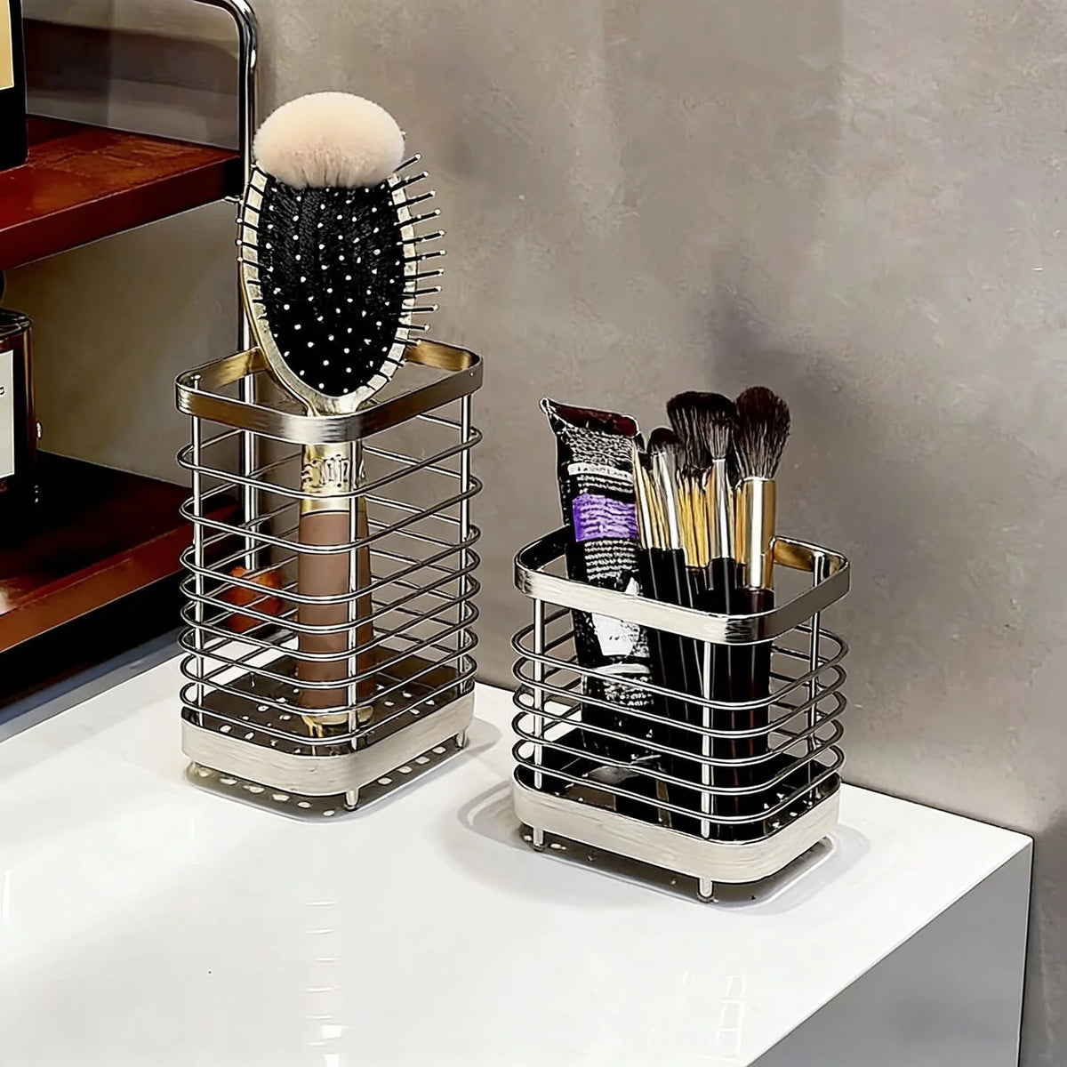 Bathroom Bottle Organizer Chrome Wire Raised Feet for Drainage