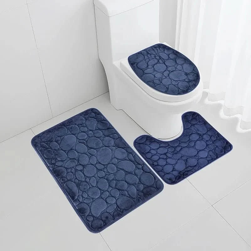 Bathroom Mat Set 3-Piece Absorbent Microfiber PVC-Backed Door Mat