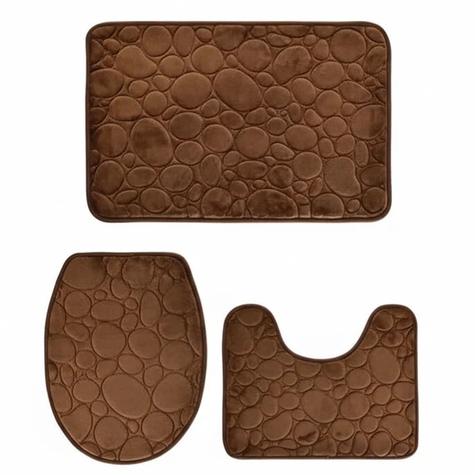 Bathroom Mat Set 3-Piece Absorbent Microfiber PVC-Backed Door Mat