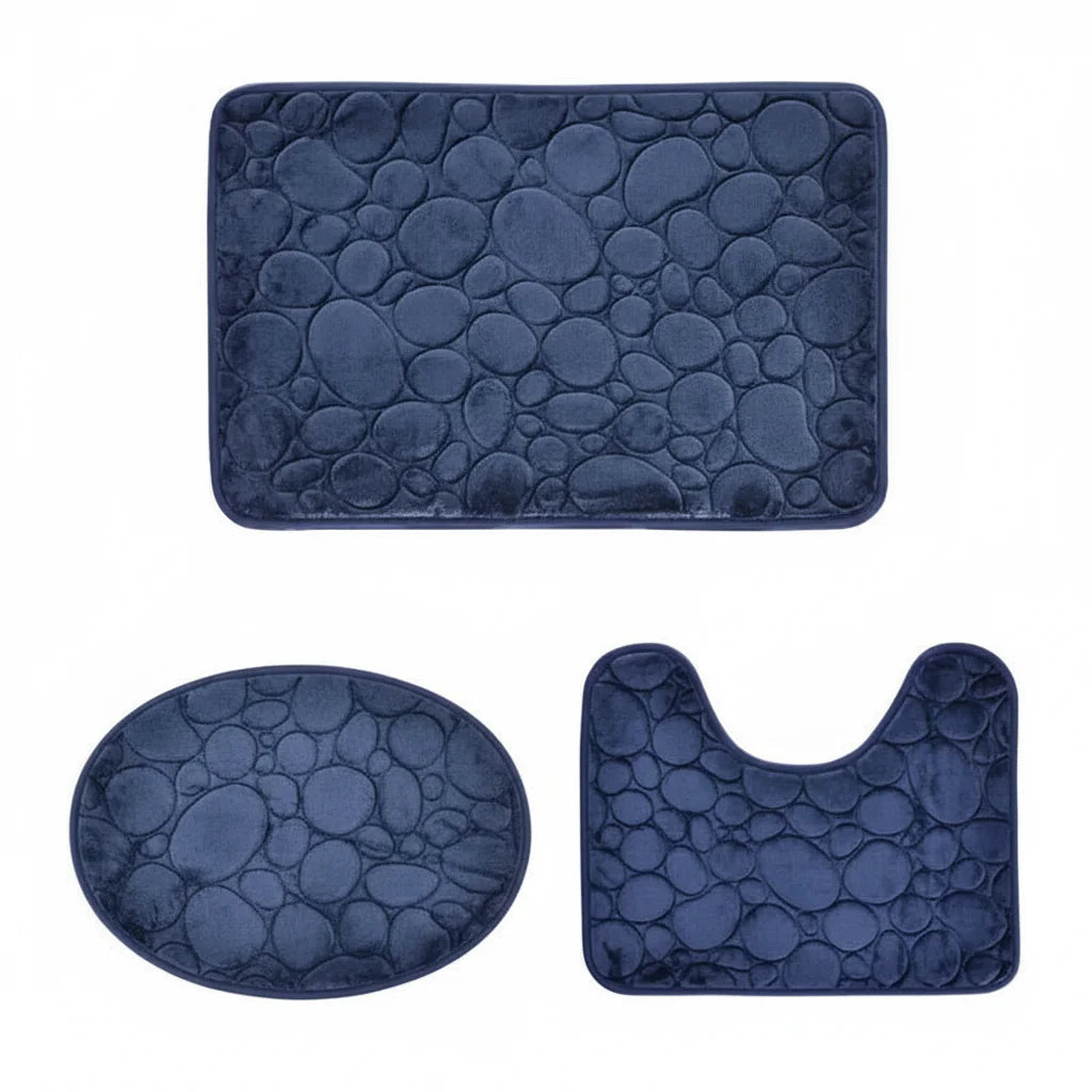 Bathroom Mat Set 3-Piece Absorbent Microfiber PVC-Backed Door Mat