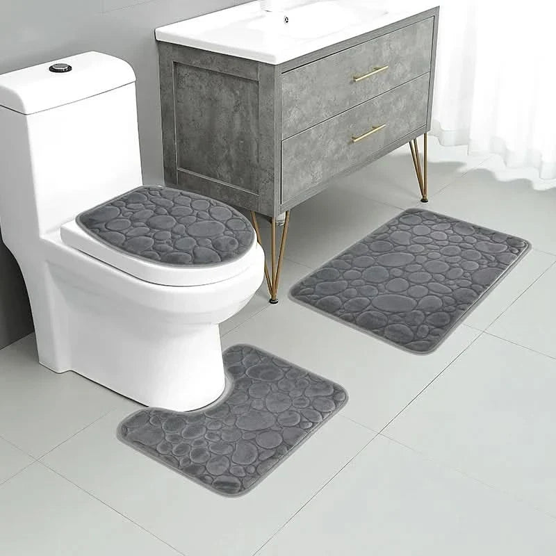 Bathroom Mat Set 3-Piece Absorbent Microfiber PVC-Backed Door Mat
