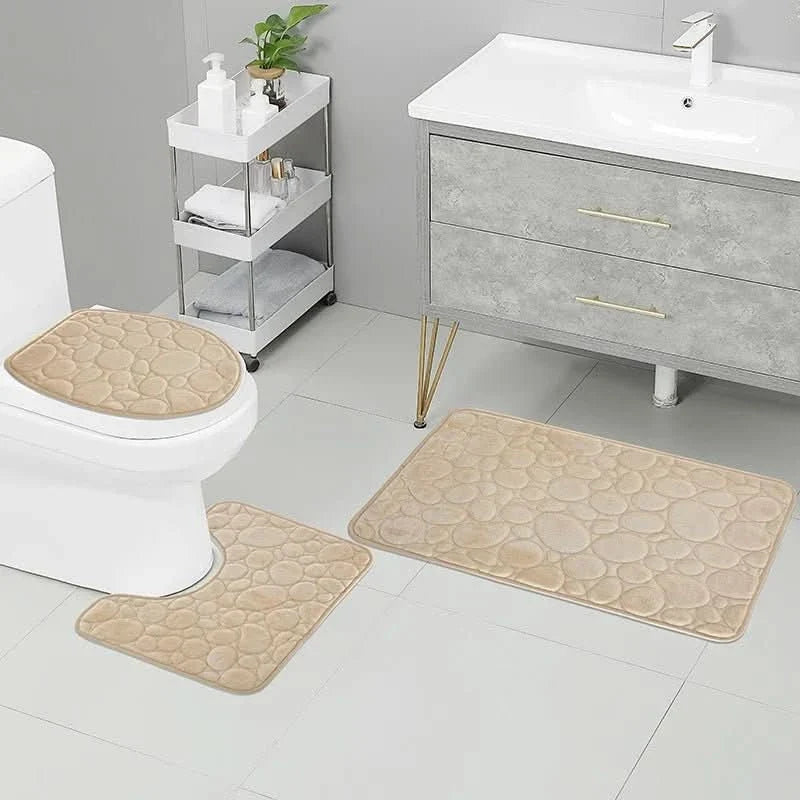 Bathroom Mat Set 3-Piece Absorbent Microfiber PVC-Backed Door Mat