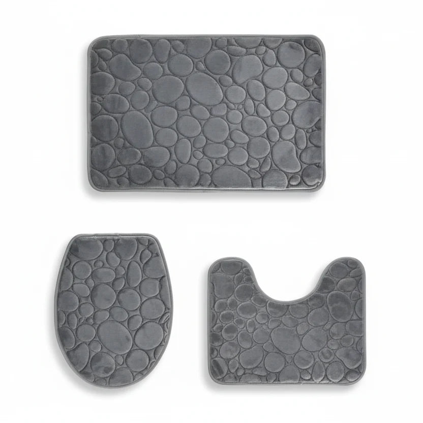 Bathroom Mat Set 3-Piece Absorbent Microfiber PVC-Backed Door Mat