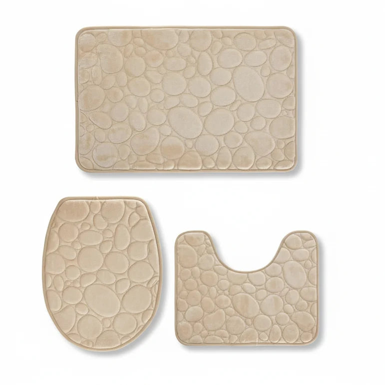 Bathroom Mat Set 3-Piece Absorbent Microfiber PVC-Backed Door Mat