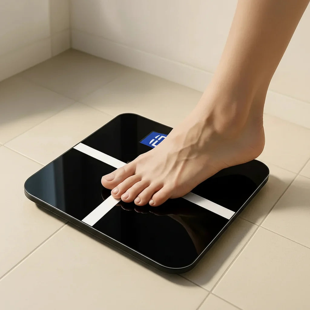 Bathroom Scale Tempered Glass Blue Backlit LCD USB Rechargeable