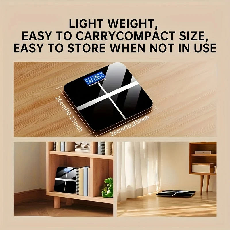 Bathroom Scale Tempered Glass Blue Backlit LCD USB Rechargeable