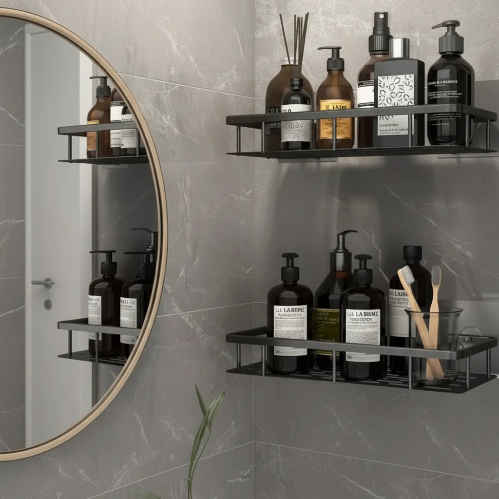 Bathroom Shelf Adhesive Drill-Free Stainless Steel & ABS Plastic