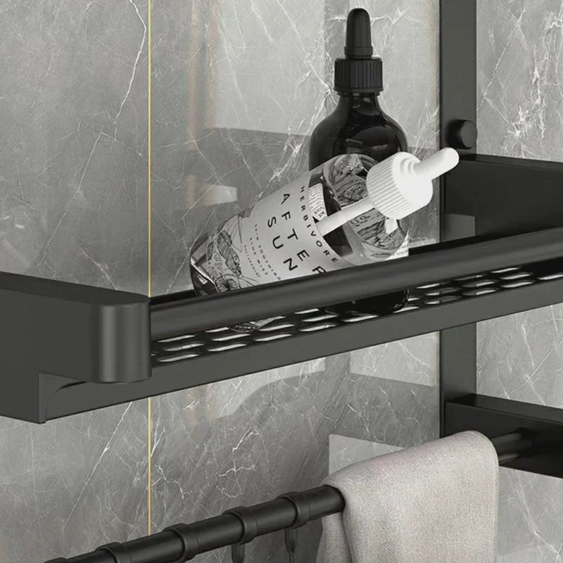 Bathroom Shelf Two-Tier Black Screw-Mounted Storage Rack