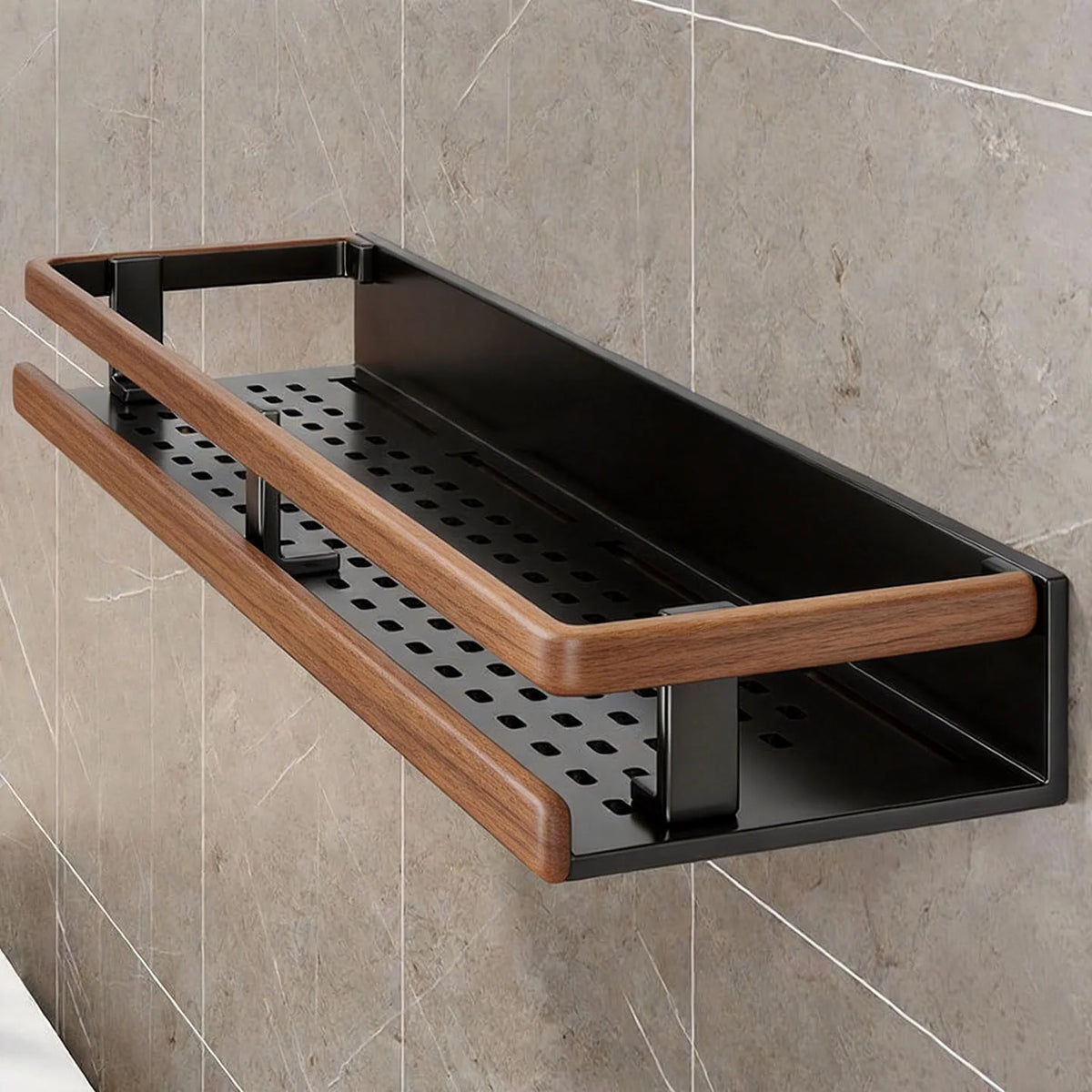 Bathroom Shelf Wall-Mounted Metal With Towel Bar & Hooks