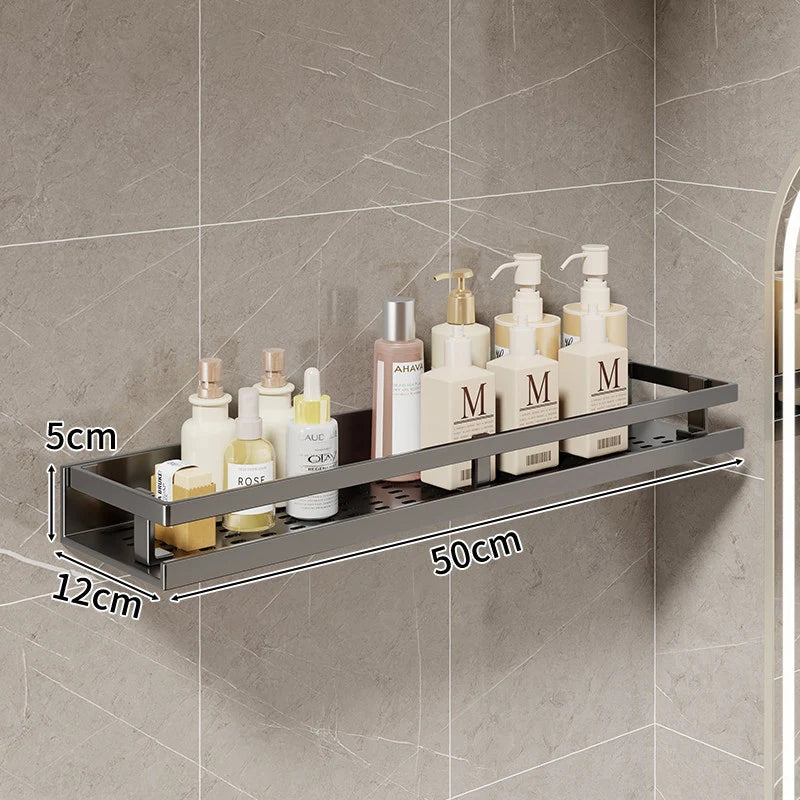 Bathroom Shelf Wall-Mounted Metal With Towel Bar & Hooks
