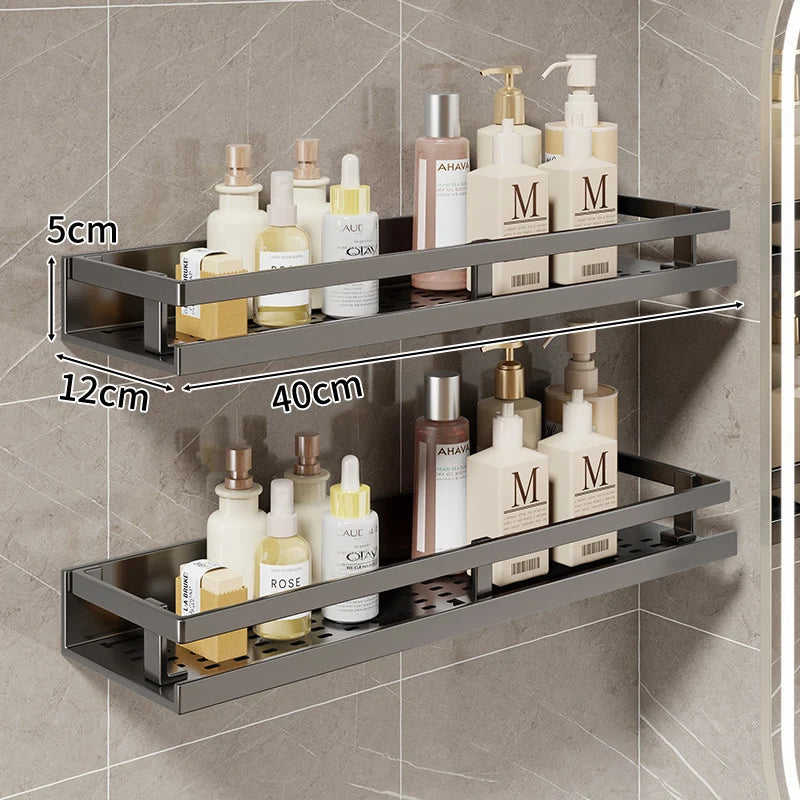Bathroom Shelf Wall-Mounted Metal With Towel Bar & Hooks