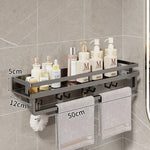 Bathroom Shelf Wall-Mounted Metal With Towel Bar & Hooks