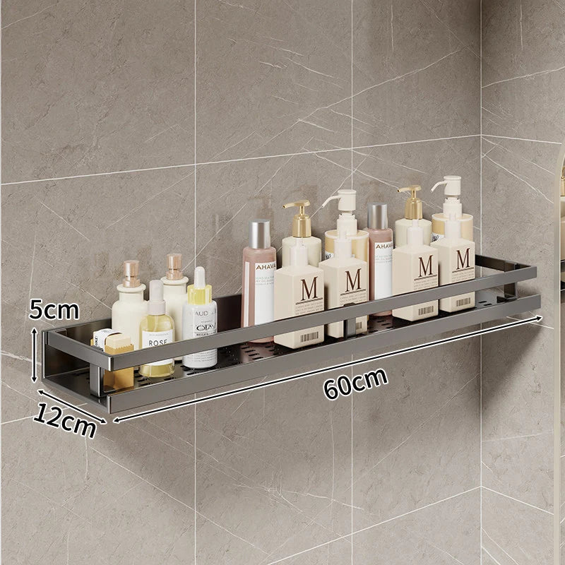 Bathroom Shelf Wall-Mounted Metal With Towel Bar & Hooks