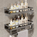 Bathroom Shelf Wall-Mounted Metal With Towel Bar & Hooks