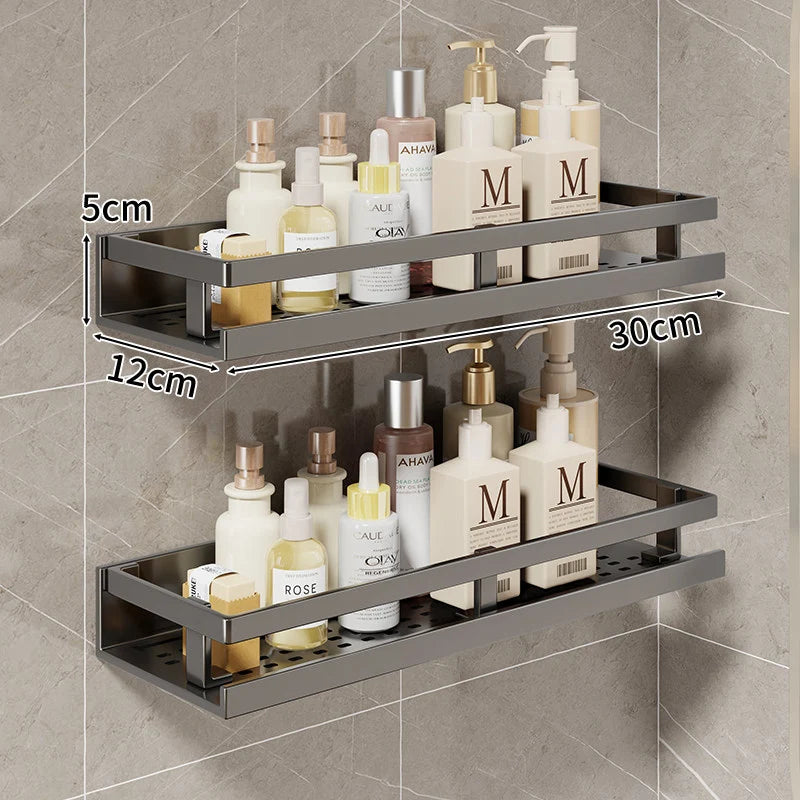 Bathroom Shelf Wall-Mounted Metal With Towel Bar & Hooks