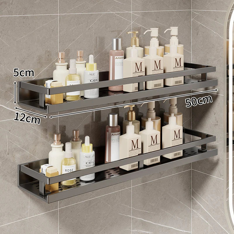 Bathroom Shelf Wall-Mounted Metal With Towel Bar & Hooks