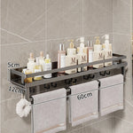 Bathroom Shelf Wall-Mounted Metal With Towel Bar & Hooks