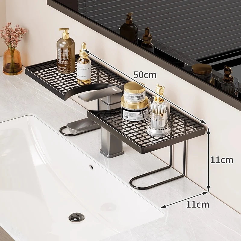 Bathroom Sink Shelf Organizer Over-Sink Ventilated Trays Tool-Free Setup