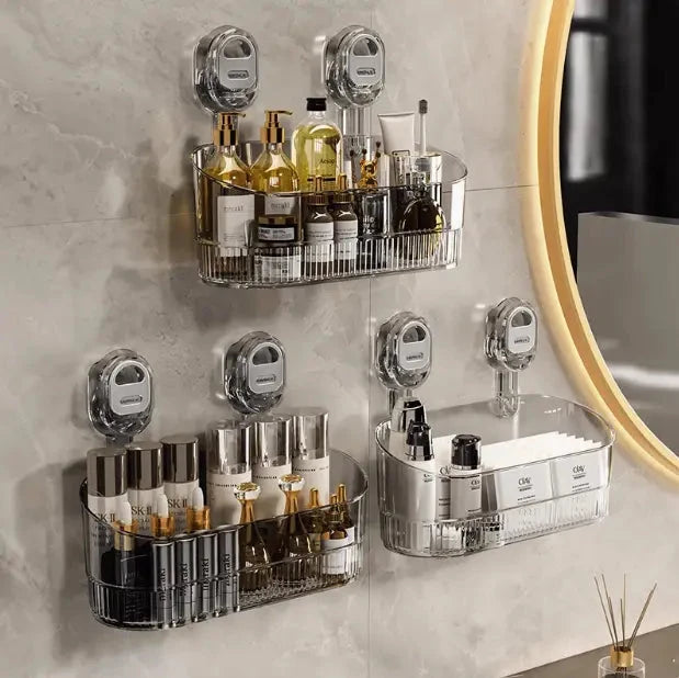 Bathroom Storage Organizer Suction Cup Mount Water-Resistant ABS